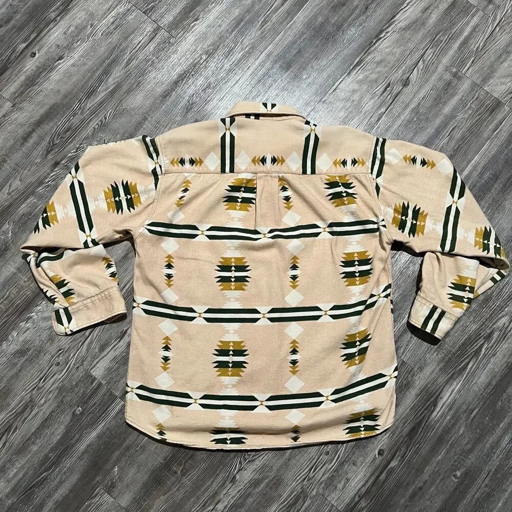Vintage Seidensticker Southwestern Pattern Shirt M Beige Cotton